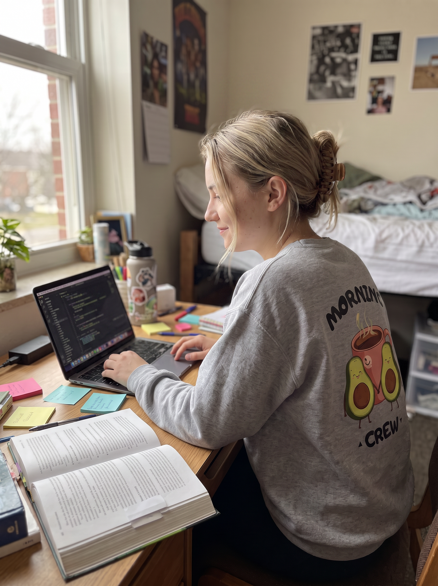 Morning Crew Avocado & Coffee Sweatshirt — Cozy Oversized Crewneck
