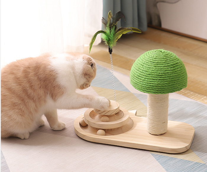 Sisal cat scratching post with double play balls